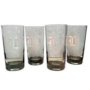SET of 4 -VTG Smoke Gray -Highball -Drinking Glasses (L) -Initial -Monogram -MCM